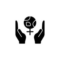 Feminism support black glyph icon. Women rights movement. Fighting global gender inequality. Non-discrimination creation. Silhouette symbol on white space. Vector isolated illustration