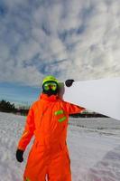 Close-up portrait of snowboarder photo
