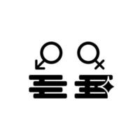 Workplace gender equality black glyph icon. Equal pay for work. Fighting inequality in wages. Salary discrimination prevention. Silhouette symbol on white space. Vector isolated illustration