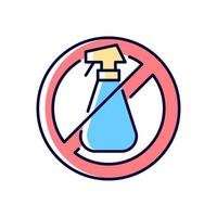 Do not use cleaning agents RGB color manual label icon. Alcohol is abrasive for lenses. Use anti-bacterial wipes. Isolated vector illustration. Simple filled line drawing for product use instructions