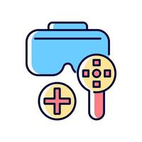 Can be used with game controller RGB color manual label icon. Vr headset with eye tracking sensors. Isolated vector illustration. Simple filled line drawing for product use instructions