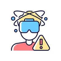 Can cause loss of balance RGB color manual label icon. Long-term playing causes nausea. VR motion sickness. Isolated vector illustration. Simple filled line drawing for product use instructions