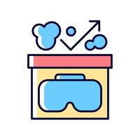 Protect from dust RGB color manual label icon. Virtual reality headset hygiene. Prevent lenses damage. Isolated vector illustration. Simple filled line drawing for product use instructions