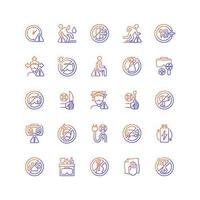 Virtual reality headset usage gradient linear vector manual label icons set. Thin line contour symbols bundle. Isolated outline illustrations collection for product use instructions