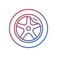 Wheel damage gradient linear vector icon. Collision damaged vehicle. Driving on cracked rim. Uneven wear in tires. Thin line color symbol. Modern style pictogram. Vector isolated outline drawing