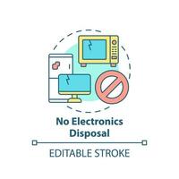 No electronics disposal concept icon. Waste management abstract idea thin line illustration. E waste recycling. Obsolete computer and phone. Vector isolated outline color drawing. Editable stroke