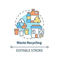 Waste recycling concept icon. Garbage management abstract idea thin line illustration. Reprocessing materials. Plastic and paper reuse. Vector isolated outline color drawing. Editable stroke