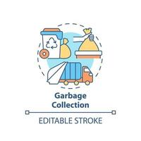 Garbage collection concept icon. Waste management process abstract idea thin line illustration. Trash collection truck. Rubbish recycling. Vector isolated outline color drawing. Editable stroke