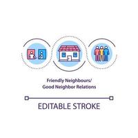 Friendly neighbours concept icon. Good neighbor relations abstract idea thin line illustration. Suburb community. Property safety. Vector isolated outline color drawing. Editable stroke