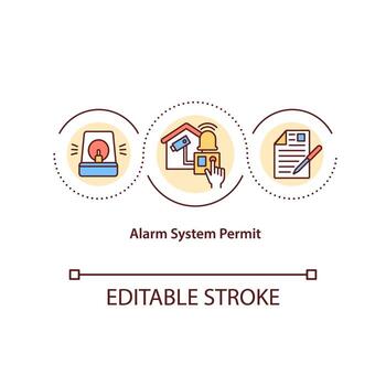 icono del concepto de permiso del sistema de alarma. sistema de seguridad idea abstracta ilustración de línea fina. alerta de licencia de instalación. prevención del crimen. dibujo de color de contorno aislado vectorial. trazo editable vector