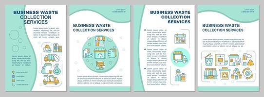 Business waste collection services mint brochure template. Flyer, booklet, leaflet print, cover design with linear icons. Vector layouts for presentation, annual reports, advertisement pages