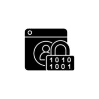 Password encryption black glyph icon. Database control. Internet safety measures. Secure system. Online privacy. Password management. Silhouette symbol on white space. Vector isolated illustration