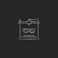 Gafas impresas en 3d icono de tiza blanca sobre fondo oscuro. innovación en la industria de las gafas. accesorio hecho a medida. método de producción innovador. Ilustración de pizarra de vector aislado en negro