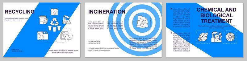 Waste disposal methods blue brochure template. Garbage processing. Flyer, booklet, leaflet print, cover design with linear icons. Vector layouts for presentation, annual reports, advertisement pages