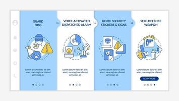 plantilla de vector de incorporación de medidas de prevención de robo. sitio web móvil receptivo con iconos. Tutorial de la página web Pantallas de 4 pasos. concepto de color de autodefensa con ilustraciones lineales