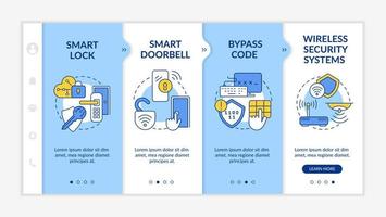 plantilla de vector de incorporación de sistema de seguridad digital. sitio web móvil receptivo con iconos. Tutorial de la página web Pantallas de 4 pasos. Concepto de color del sistema de seguridad para el hogar inalámbrico con ilustraciones lineales