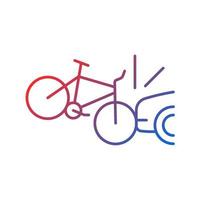 Car collision with cyclist gradient linear vector icon. Accident with bicyclist and driver. Car-on-bike collision. Thin line color symbol. Modern style pictogram. Vector isolated outline drawing