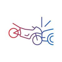 Collision with motorcycle gradient linear vector icon. Dangerous situation for motorcyclist. Car accident. Thin line color symbol. Modern style pictogram. Vector isolated outline drawing