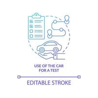 Use of car for test blue gradient concept icon. Road examination service abstract idea thin line illustration. Driving school. Automobile riding course. Vector isolated outline color drawing