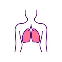Lungs RGB color icon. Human body part. Paired organs in chest. Breathing and air moving functions. Respiratory diseases. Oxygen circulation. Isolated vector illustration. Simple filled line drawing