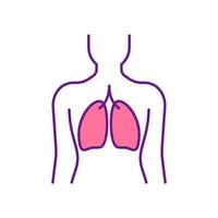 pulmones icono de color rgb. parte del cuerpo humano. órganos emparejados en el pecho. Funciones de respiración y movimiento de aire. enfermedades respiratorias. Circulación de oxígeno. ilustración vectorial aislada. dibujo lineal relleno simple vector