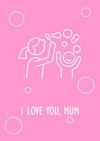 I love you mum postcard with linear glyph icon. Celebrating mothers day. Greeting card with decorative vector design. Simple style poster with creative lineart illustration. Flyer with holiday wish