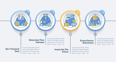 plantilla de infografía de vector de planificación de pensiones. Elementos de diseño de esquema de presentación de establecimiento de objetivos financieros. visualización de datos con 4 pasos. gráfico de información de la línea de tiempo del proceso. diseño de flujo de trabajo con iconos de línea