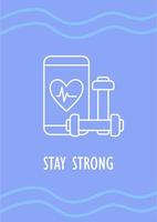 Stay strong postcard with linear glyph icon. Motivation for fitness goals. Greeting card with decorative vector design. Simple style poster with creative lineart illustration. Flyer with holiday wish