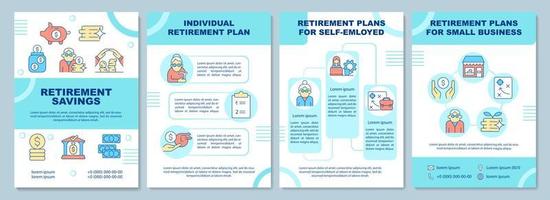 Retirement savings plans brochure template. Various saving options. Flyer, booklet, leaflet print, cover design with linear icons. Vector layouts for presentation, annual reports, advertisement pages