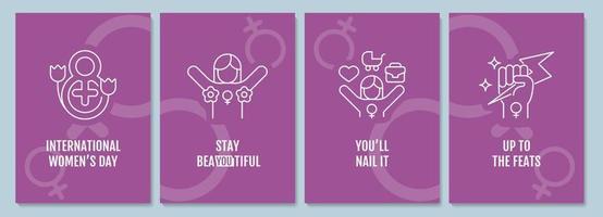 International women day postcard with linear glyph icon set. Greeting card with decorative vector design. Simple style poster with creative lineart illustration. Flyer with holiday wish pack