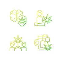 Conjunto de iconos de vector lineal degradado de cannabis y salud mental. protección del cerebro de la marihuana. efectos antidepresivos. paquete de símbolos de contorno de línea delgada. colección de ilustraciones de contorno aislado