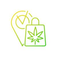 Icono de vector lineal gradiente dispensario de marihuana. tienda minorista de cannabis recreativo. comprar productos legalmente. símbolo de color de línea delgada. pictograma de estilo moderno. dibujo de contorno aislado vectorial