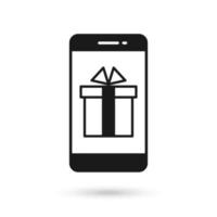 Mobile phone flat design icon with present gift icon vector