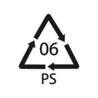 PS 06 recycling code symbol. Plastic recycling vector polystyrene sign.