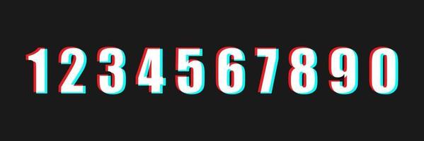 Set of numbers on black background. 3d effect Font. Red blue sign. vector