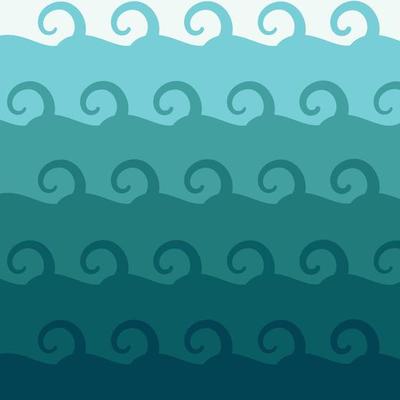 Ocean or sea waves pattern in matching colors going from a light blue to dark, like water getting deeper. Blue gradient from light to dark. Ocean, sea, depth