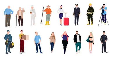 Set of 16 pcs people of different professions on a white background - Vector