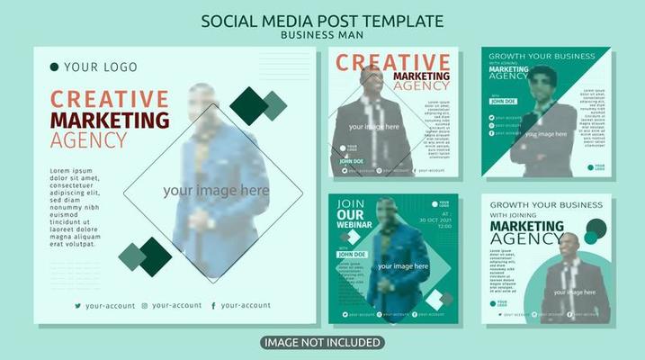 Social media post template for business with blue sky background