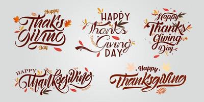Set of Happy Thanksgiving Day typography vector design for greeting cards and poster on a textural background design template celebration. Happy Thanksgiving inscription, lettering.