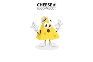 Cartoon cheese mascot, vector illustration of a cute yellow cheese character mascot