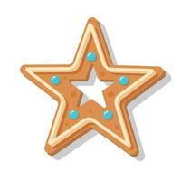 Christmas gingerbread star. Sweet homemade glazed biscuit. vector