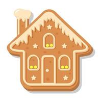 Christmas gingerbread house. Sweet homemade glazed biscuit. vector