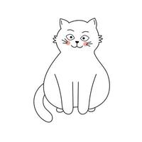 Cute white cat sitting and smiling. vector