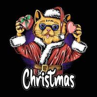 christmas santa claus cat brings christmas gifts and wears sunglasses vector