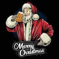 christmas santa claus holding a glass of beer and drinking it at merry christmas party vector