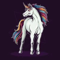 unicorn horse with colorful hair like a rainbow standing tall and valiant vector