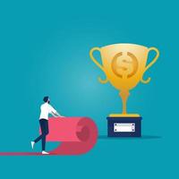 businessman create own way to trophy and success, business success concept vector