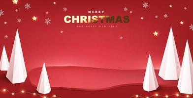 Merry Christmas banner with product display and festive decoration vector