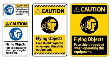 señal de precaución objetos voladores, se requiere protector facial al operar este equipo vector