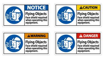 señal de advertencia de objetos voladores, se requiere protección facial al operar este equipo vector